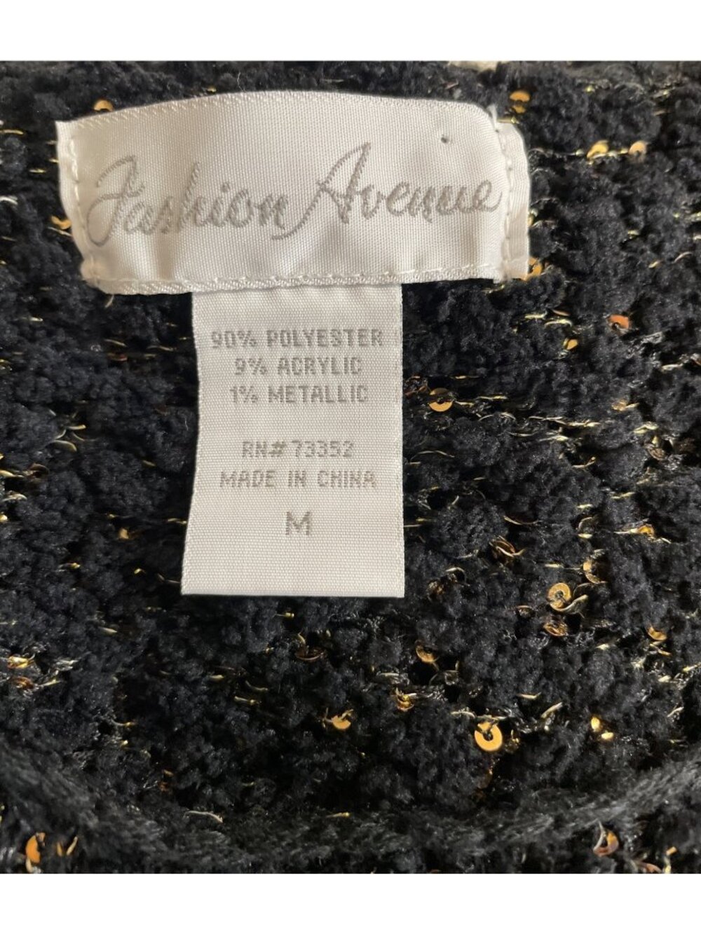 Fashion Avenue Womens Chunky Knit Sweater With Sequins Medium Black & Gold - Picture 7 of 8